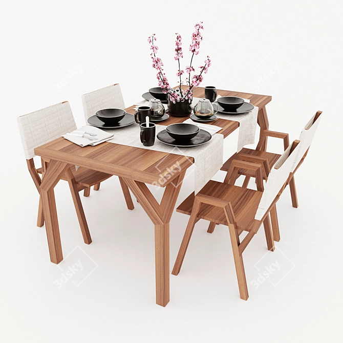 Vintage Coco Table and Chairs 3D model image 2