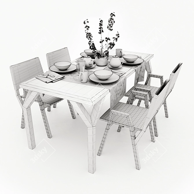 Vintage Coco Table and Chairs 3D model image 3