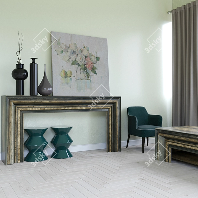 Rustic Crafted Hall Console & Table 3D model image 3