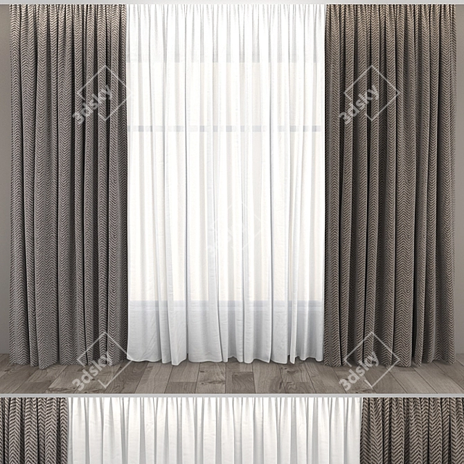 Elegant Curtains and Tulle: 370cm x 300cm Size, 3 Material Types 3D model image 1