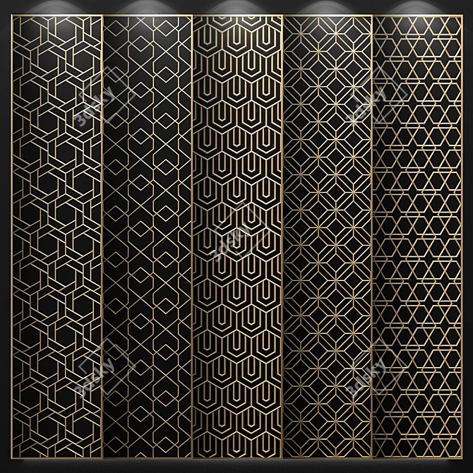 Geometric Brass Decorative Panel Set 3D model image 1
