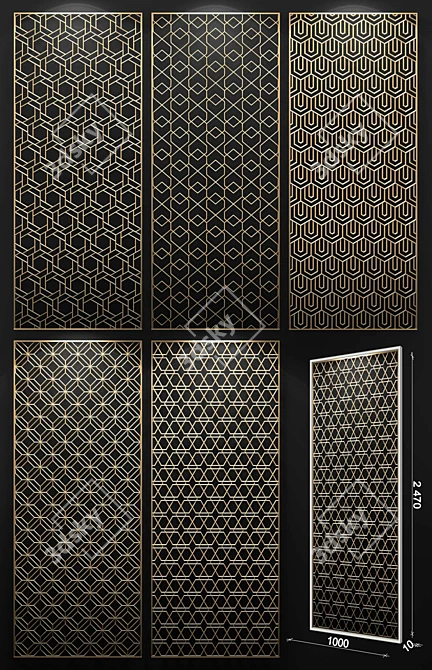 Geometric Brass Decorative Panel Set 3D model image 2