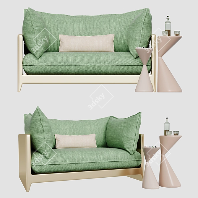 Outdoor Armchair Set with Tables and Decor 3D model image 1