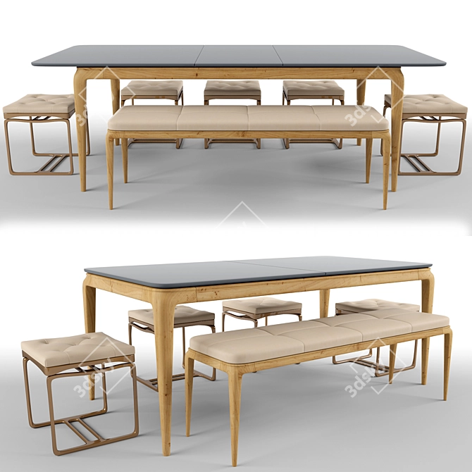 Modern Table Chair Set 3D model image 1