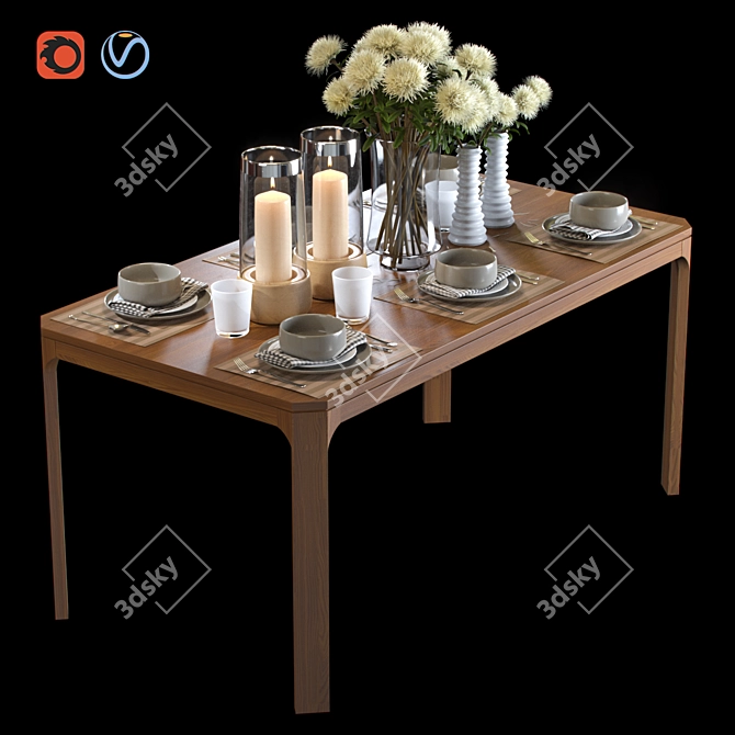 Elegant Dining Table with Floral Décor 3D model image 1