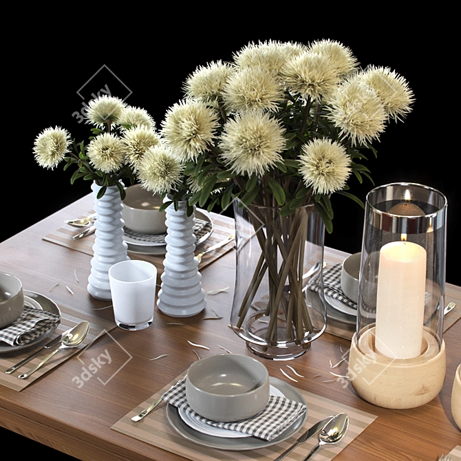 Elegant Dining Table with Floral Décor 3D model image 2