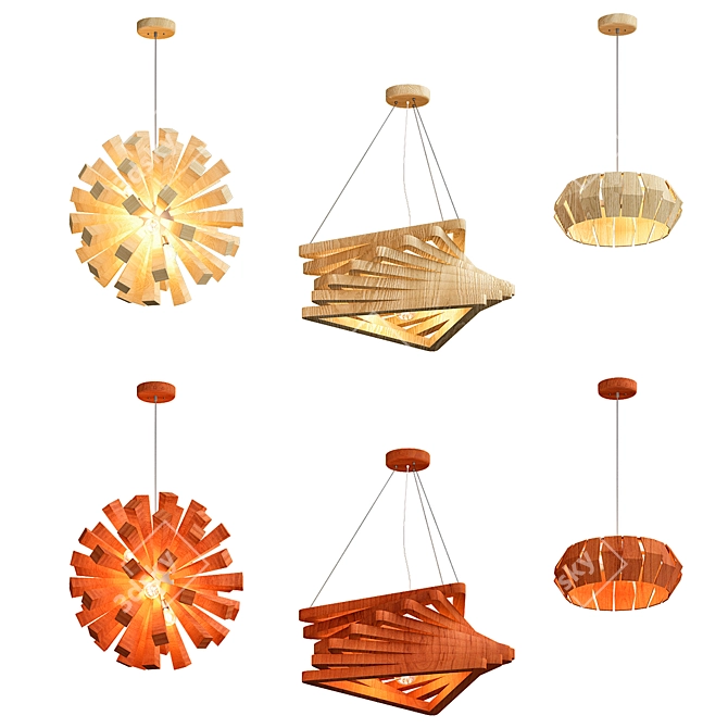 Rustic Wood Pendant Light 3D model image 1