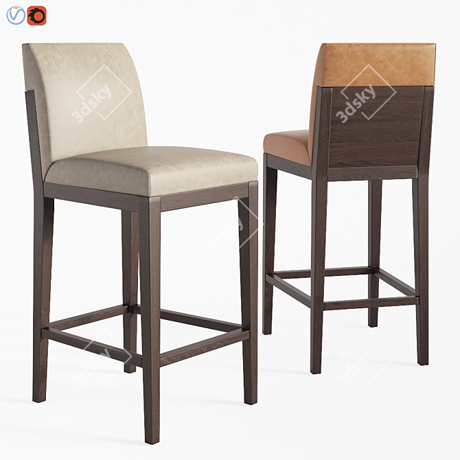 Modern Oak and Leather Barstool 3D model image 1