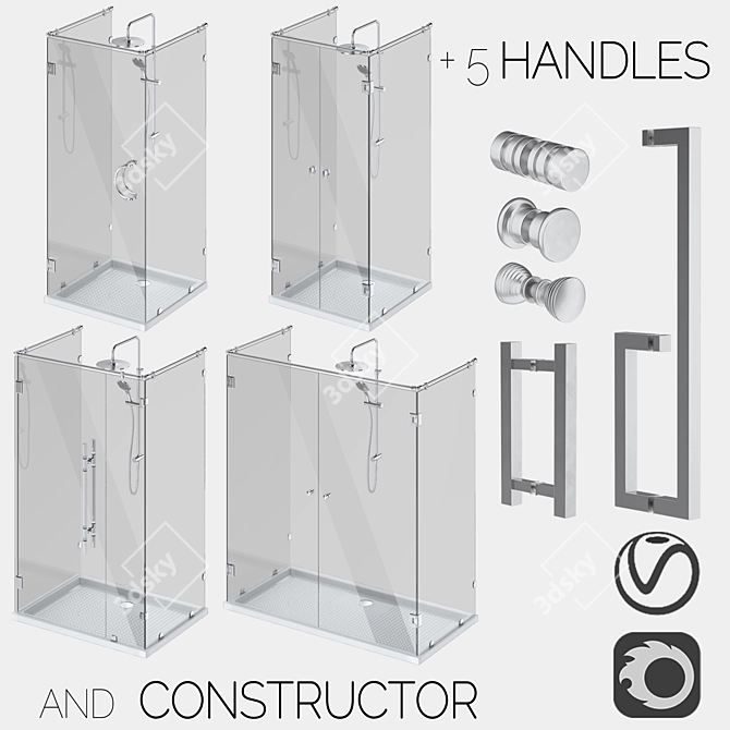 Sleek Glass Shower Cabins with Designer Handles 3D model image 1