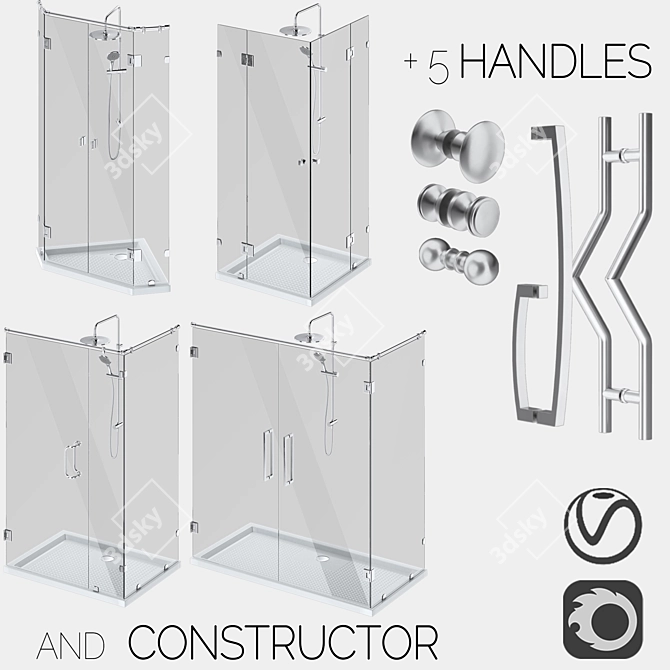 Designer Angled Glass Shower Cabins 3D model image 1