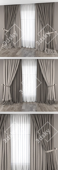 Elegant Curtains and Tulle Set 3D model image 2