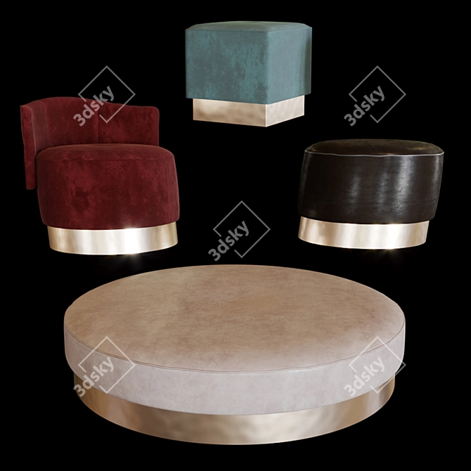 Luxurious Baxter Pouf Set: Draga & Aure Collection 3D model image 1