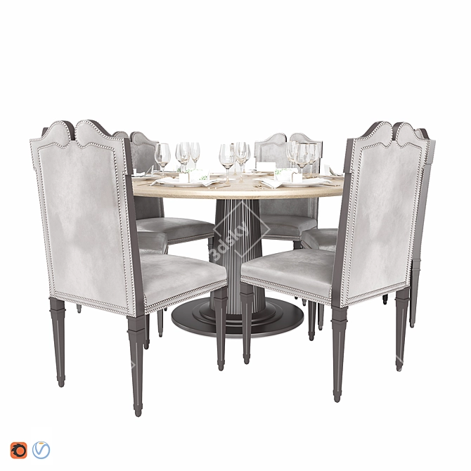 Salda Central Column Table & Chairs 3D model image 1