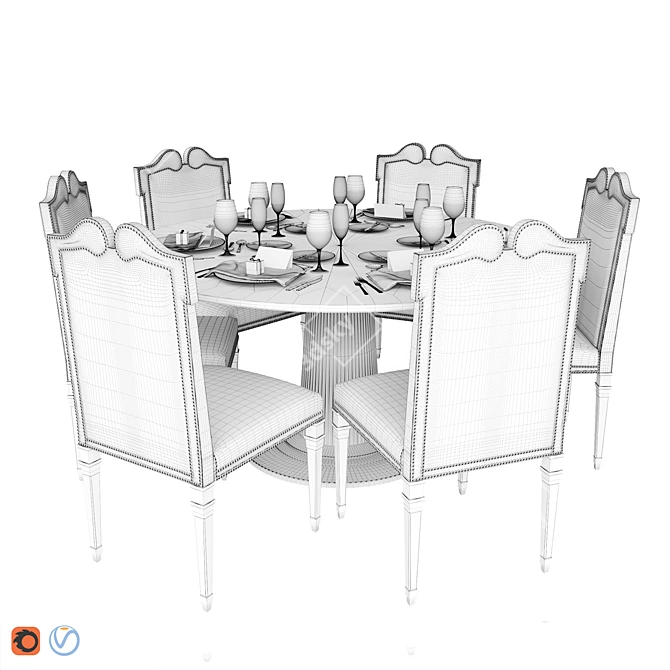Salda Central Column Table & Chairs 3D model image 3