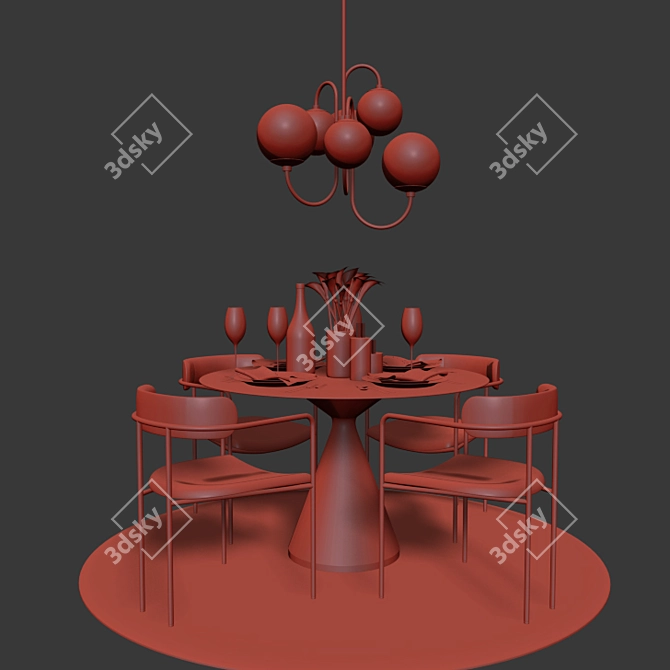 Modern Brass and Wood Dining Set 3D model image 2