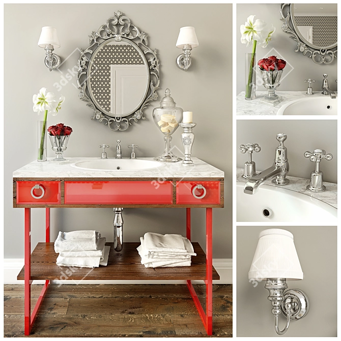 Elegant Bathroom Decor Set 3D model image 1