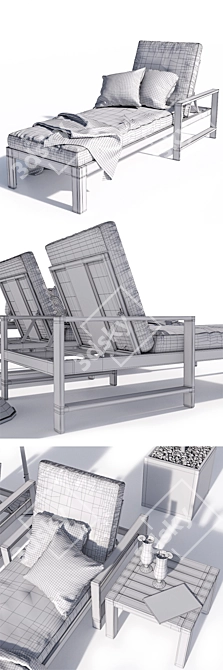 Indio Metal Outdoor Set: Chaise & Side Table 3D model image 3