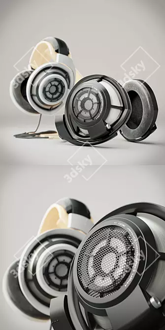 Sleek Sennheiser HD800 Headphones 3D model image 2