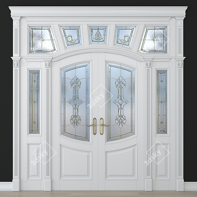 Elegant Stained-Glass Door: Artistry at Your Entrance 3D model image 1