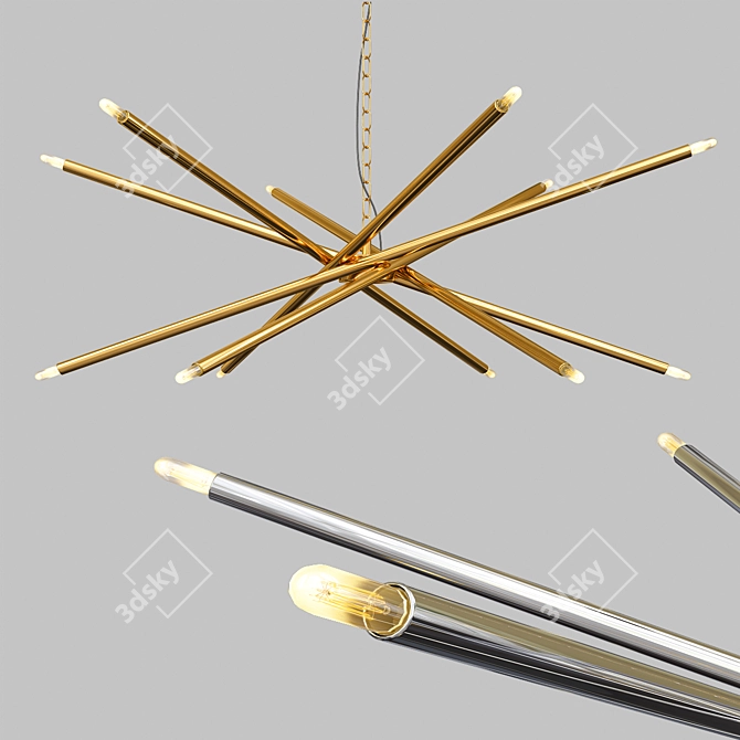 Sleek Brass & Nickel Chandeliers 3D model image 1