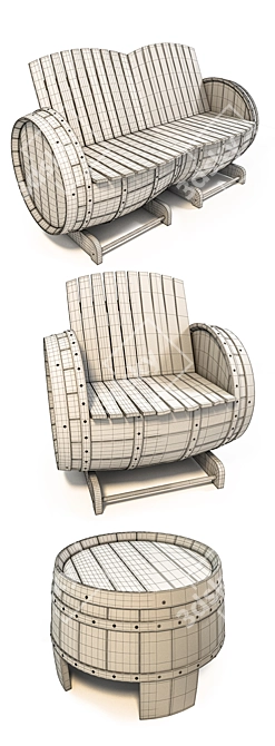 Barrel Chic 845mm Sofa Set 3D model image 3