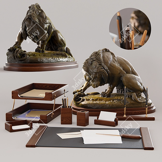 Lion Sculpture Office Set 3D model image 1