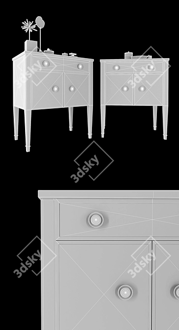 Vintage Jansen Mirror & Eglomise Nightstands 3D model image 3