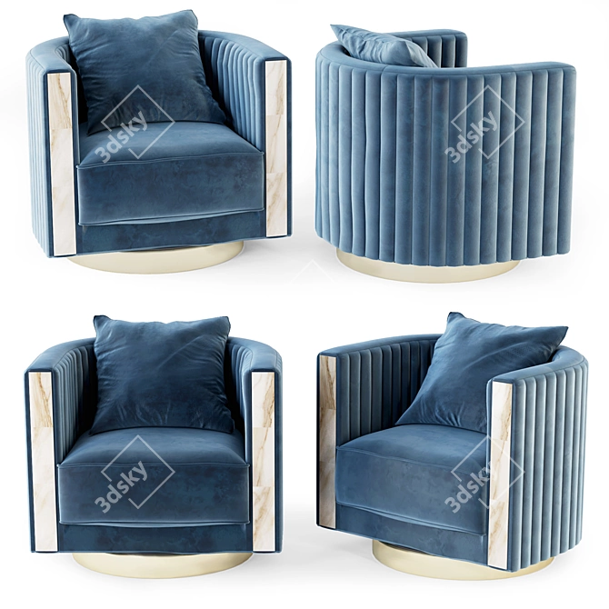 Luxury Blue Velvet Swivel Armchair 3D model image 2