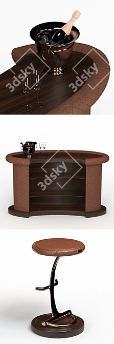 Elegant Bar Set: Counter, Stools & Accessories 3D model image 2