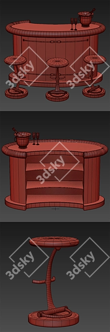 Elegant Bar Set: Counter, Stools & Accessories 3D model image 3