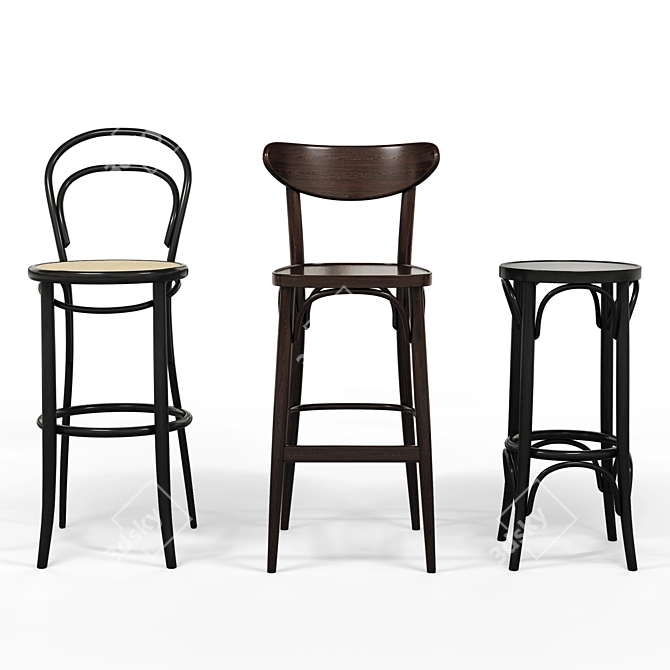 Modern TON Barstool Set 3-Piece 3D model image 1