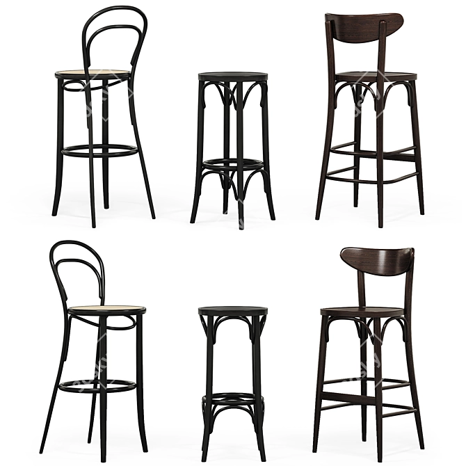 Modern TON Barstool Set 3-Piece 3D model image 2