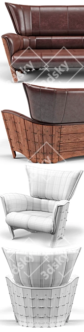 Title: Pacific Green Moorea Sofa Set 3D model image 1