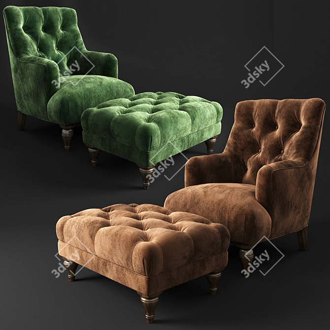 Elegant Florence Armchair & Pouf 3D model image 1