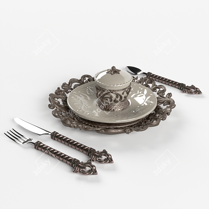 Elegant Fleur de Lis Place Setting 3D model image 1