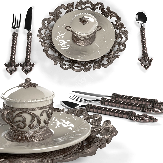 Elegant Fleur de Lis Place Setting 3D model image 2