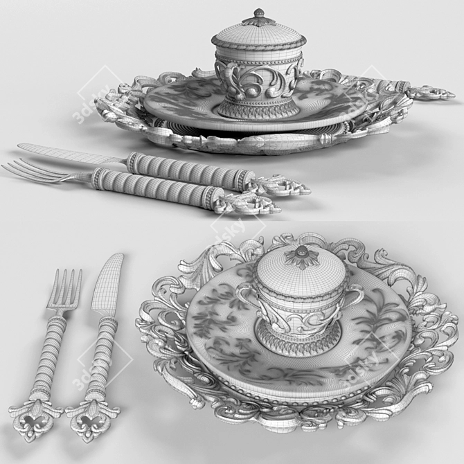 Elegant Fleur de Lis Place Setting 3D model image 3