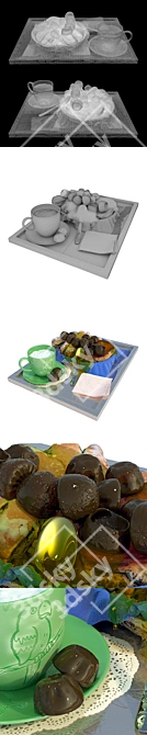 Summer Breakfast Delight: Poppy Seed Rolls, Chocolate Treats, Honey & Kefir 3D model image 3