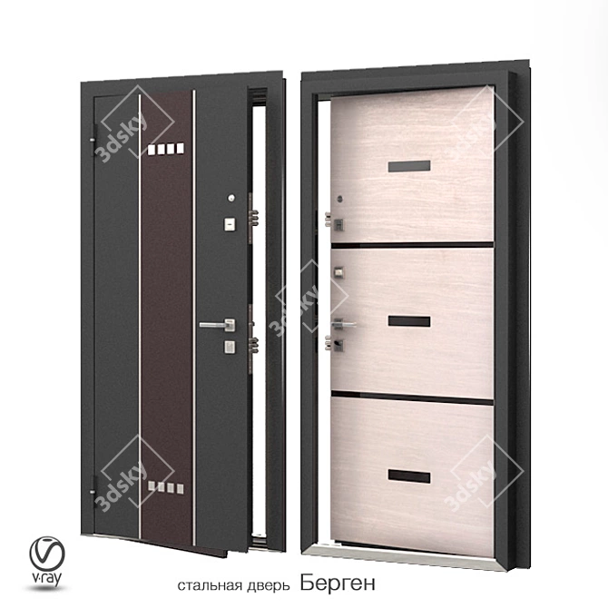 Modern Bergen Steel Door 3D model image 1