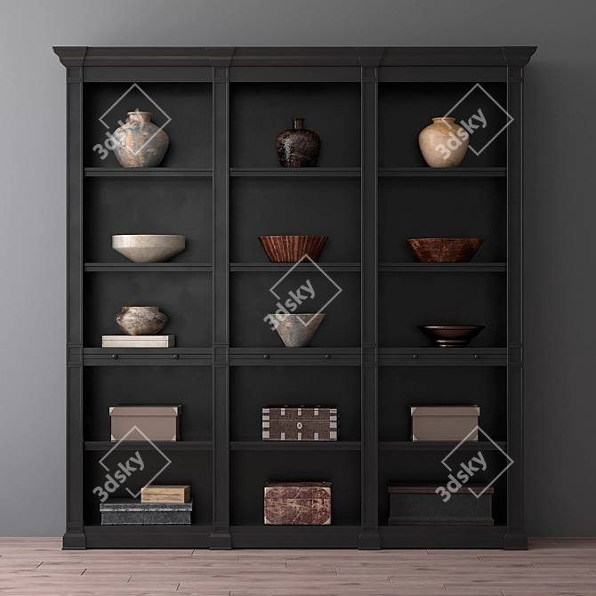 Modern Triple Bookcase in Atkins Collection 3D model image 2