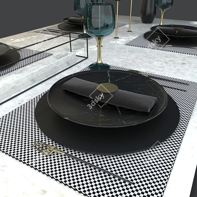 Modern Geometric Tableware Set with Textured Materials 3D model image 3