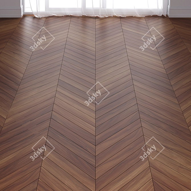 Brown Teak Wood Parquet - 3 Types 3D model image 1