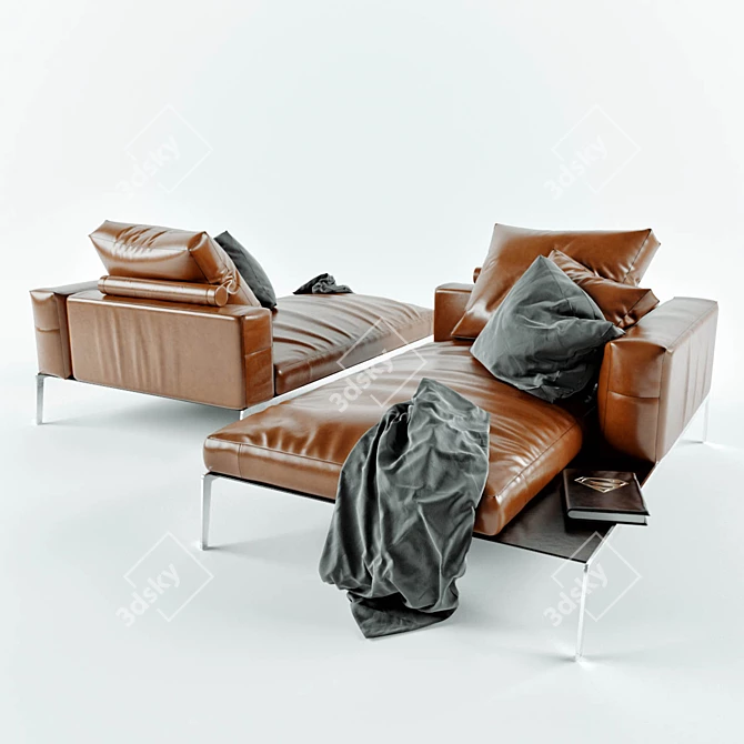 Sleek Steel Sofa: Flexform 3D model image 1