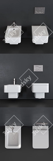 Teorema Wall-Hung Ceramic Toilet & Bidet 3D model image 2