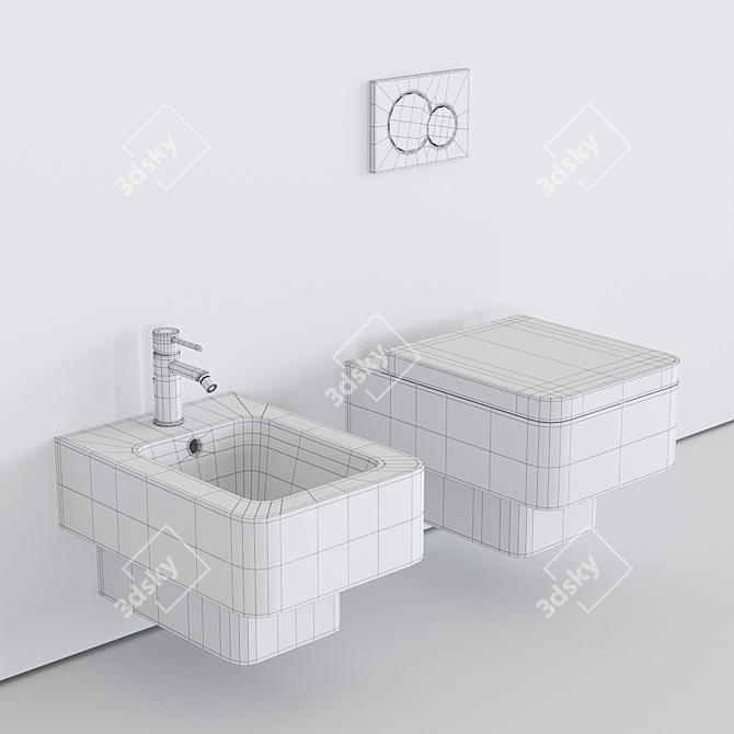 Teorema Wall-Hung Ceramic Toilet & Bidet 3D model image 3