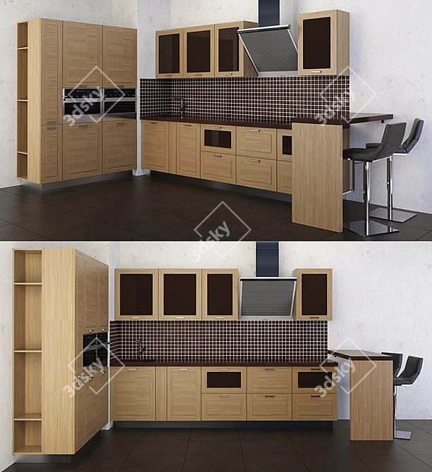 Modern Oak Kitchen Set (ADM) 3D model image 1