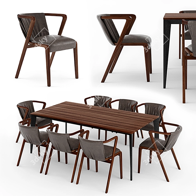 Elegant Fuga Dining Room Set 3D model image 1