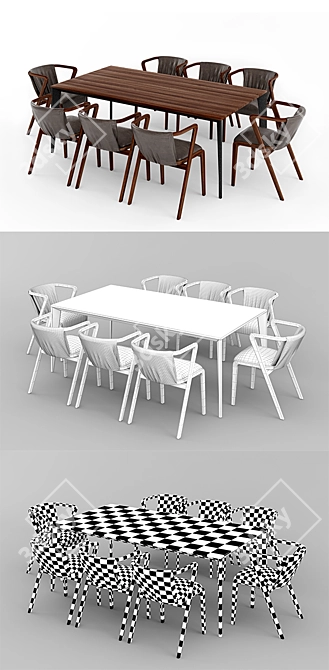 Elegant Fuga Dining Room Set 3D model image 2