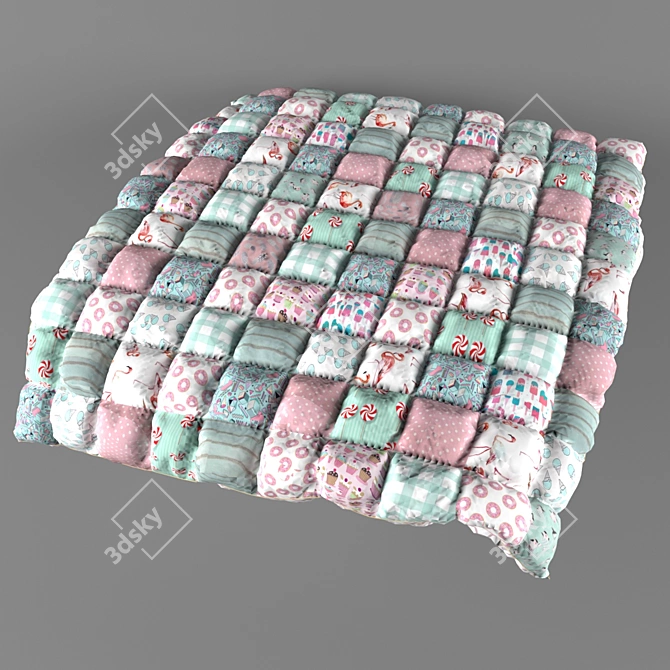 Pop Art Patchwork Quilt- Vibrant and Playful! 3D model image 1