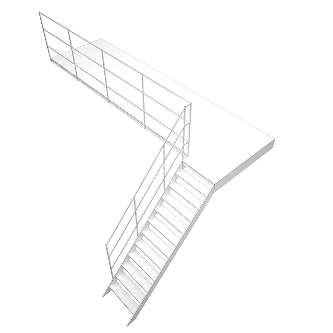 Metal and Wood Mezzanine Staircase 3D model image 2